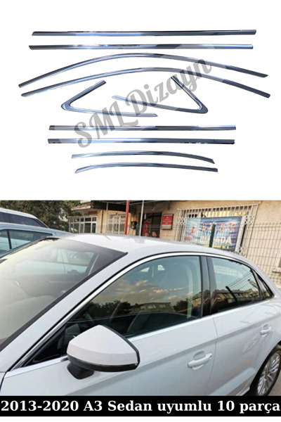 SML Dizayn Audi A3 Sedan Krom Cam Çıtası Nikelaj 2013-2020 Tam Tur Paslanmaz