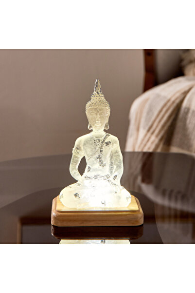 Home Box Asher Polyresin LED Light Buddha on Wooden Base 12x9x18.5 cm