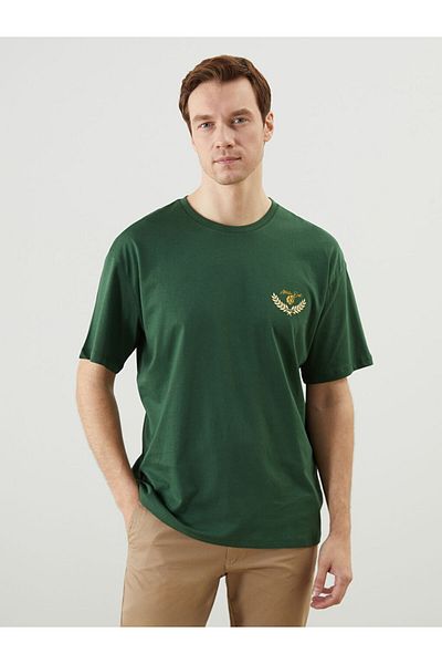 LC Waikiki Ανδρικό μπλουζάκι LCW ECO Green Crew Neck με στάμπα από βαμβακερό χτενισμένο βαμβάκι