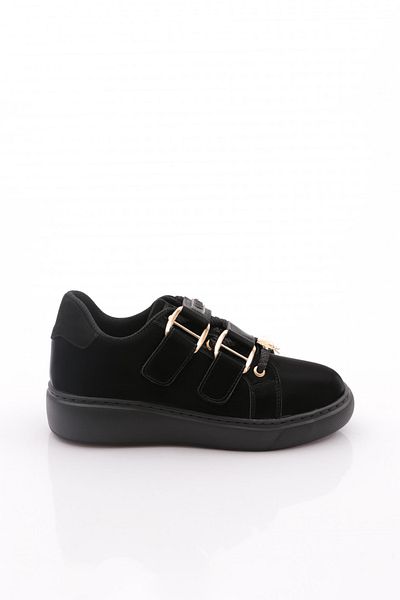 DGN Women's Accessory Belt Detailed Sneakers Shoes Black Silk 12211639101