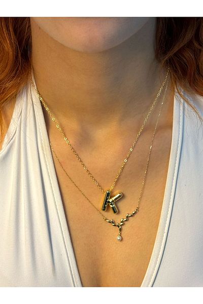 Asef Hediye Gold Balloon Letter Necklace - Non-Tarnish Steel Letter K
