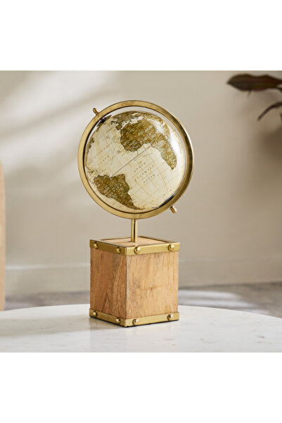 Home Box كرة أرضية مزخرفة من أودين بقاعدة خشبية 20x20x38 سم