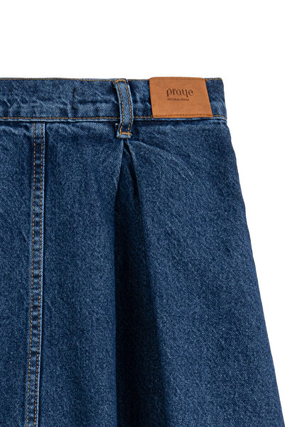 praye Cepli Kloş Denim Etek Mavi