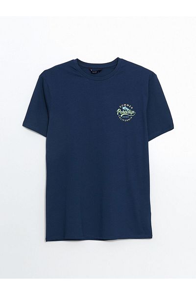 LC Waikiki Tricou pentru bărbați din bumbac pieptănat cu imprimeu LCW ECO Indigo