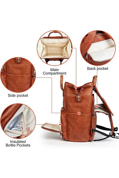fulina Mommy Multifunctional Bag, Waterproof Travel Diaper Bag,Backpack with Shoulder Strap,Brown