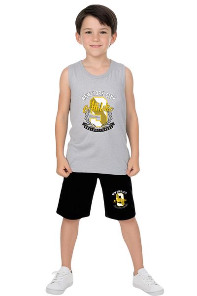 YA KO KİDS Athletic 9 Printed Boys Strappy T-Shirt and Shorts Bottom-Top Set