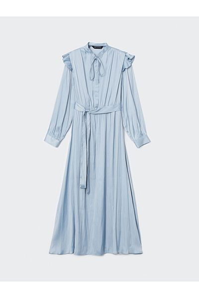 LC Waikiki Rochie de damă oversize din satin cu guler albastru modest LCW