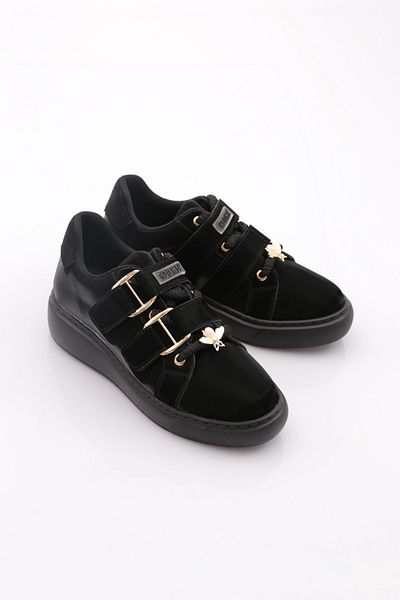 DGN Women's Accessory Belt Detailed Sneakers Shoes Black Silk 12211639101