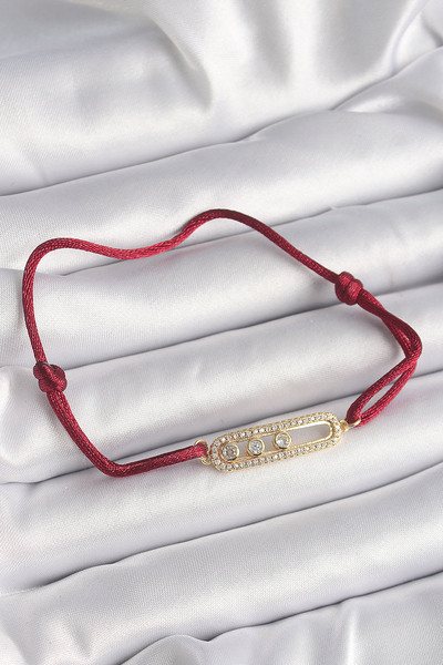 Nehir Red String Elevator Zircon Stone Gold Messika Model Women's Bracelet Va...