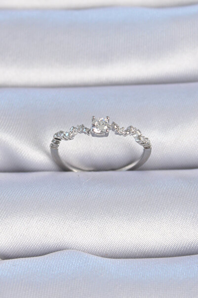 Clariss Brass Silver Color Zircon Stone Single Stone Model Women's Ring