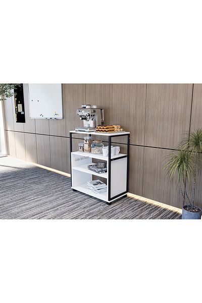 Golden Bark Coffee Corner Table, Console Entry Table, with Four Shelves for Coffee and Accessories - Brown/Black