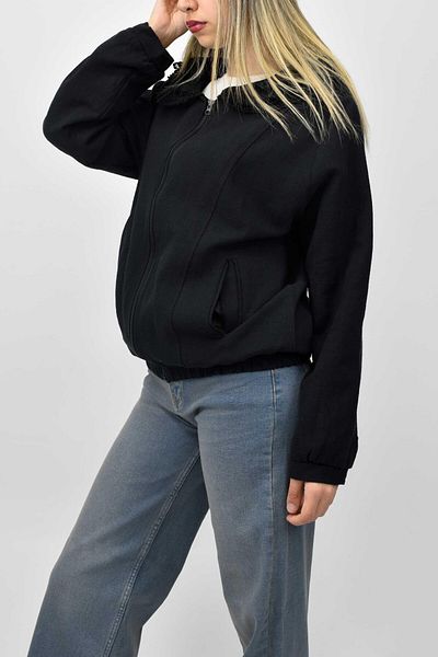 birizmoda Ленено бомбър яке с дантелена яка - Черно