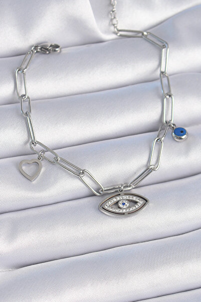 Nehir 316L Steel Silver Color Zircon Stone Eye Figure Heart Detail Women's Br...