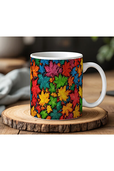 BB TRADE White Ceramic Printed Mug Cup with Autumn Leaves Design 330ml