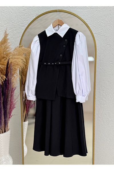 Ebrar Store Black Perihan Vest and Skirt Set - He8323