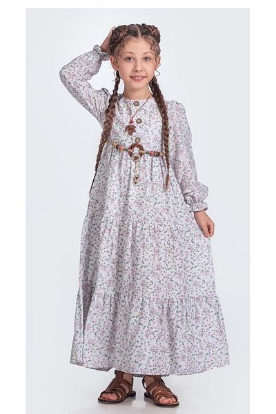 Mnk Baby&Kids Rochie albă pentru fete - țesătură muselină, mânecă lungă M00705