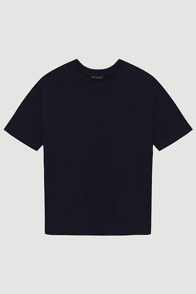 Quzu Navy Blue Oversize Basic T-Shirt