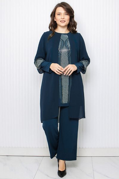 SUBU TASARIM Stone Print Detailed Double Suit Navy Blue Tbs952