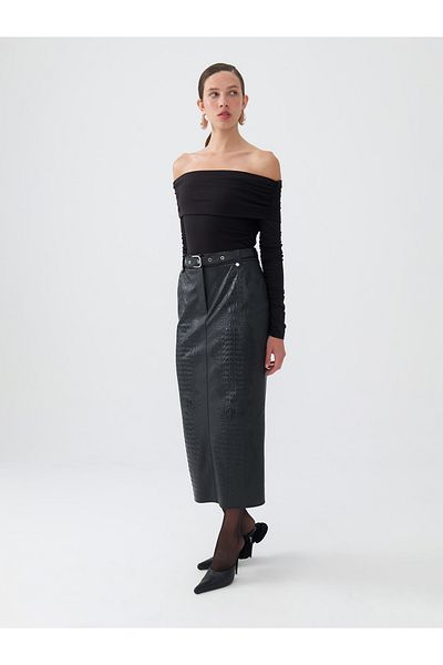 Nocturne Eyelet Detailed Midi Belt Skirt