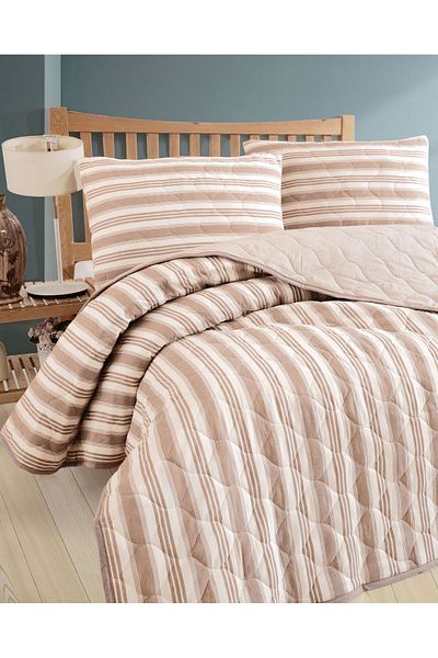 luxtex Single Quilted Striped Patterned Fiber Filled Multi-Purpose Bedspread