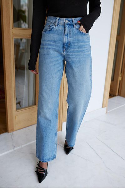 Askı Nişantaşı Ice Blue High Waist Straight Cut Denim Trousers