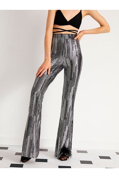Nocturne Printed Sequined Flare Leg Trousers