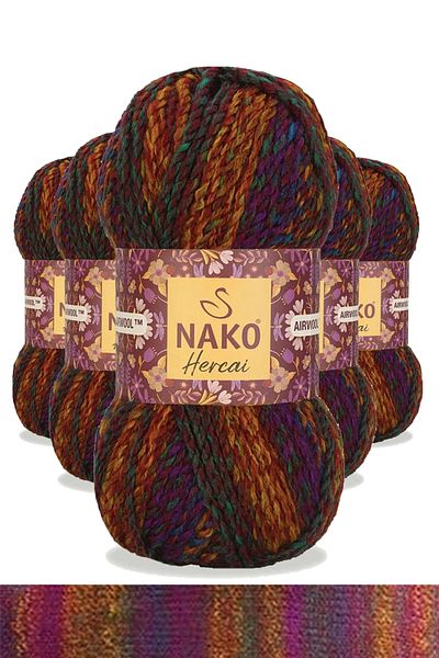 NAKO 5 Pieces Hercai Marbled Cardigan Sweater Scarf Beanie Hand Knitting Yarn Wool 7131