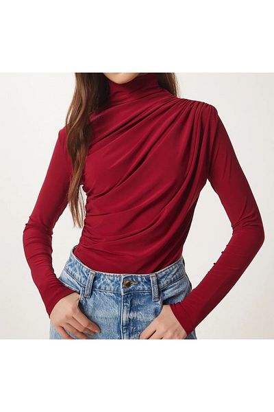 Butik İnci Wears Women's Gather Detailed Stand Collar Sandy Blouse