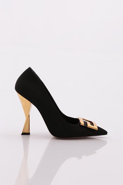 DGN Pantofi cu toc pentru femei din satin negru - 21933210