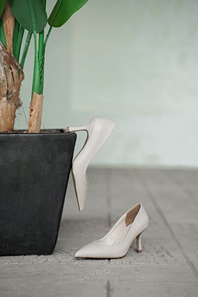 Parponi Monat Ince Topuklu Deri Stiletto Ekru