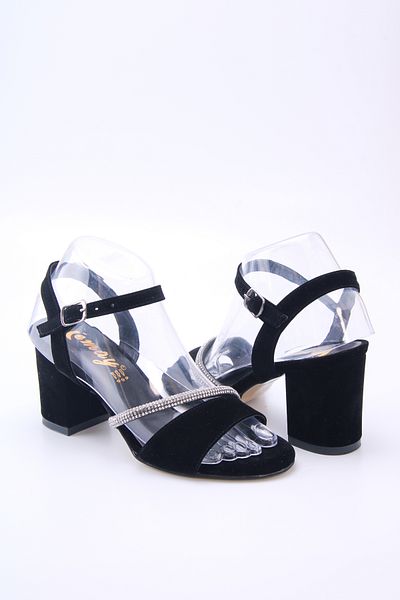 en7 Black Suede Women's Stoned Light Classic Low Heeled Shoes 7010