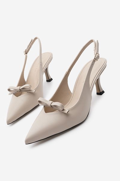 Marjin Damen-Stiletto-Schuhe – Nutge Ecru mit Schleifendetail und Slingback-Absatz