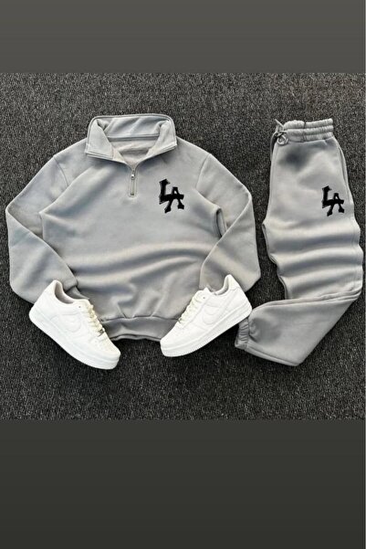 NO 601 Unisex Nardo Gray Half Zipper Stand Collar La Printed Tracksuit Set