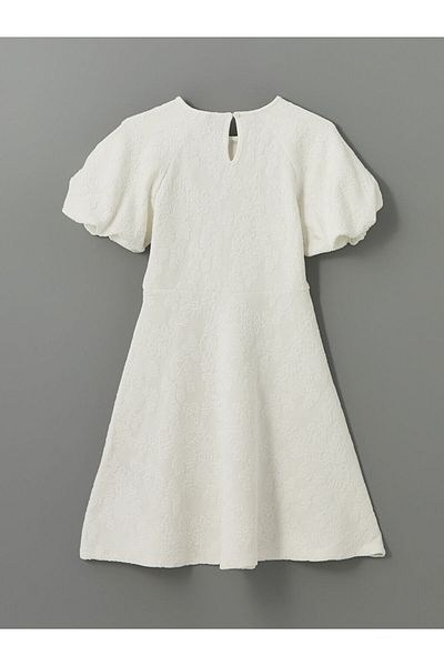 LC Waikiki Xside Ecru Crew Neck Print Balloon Sleeve Women's Dress
