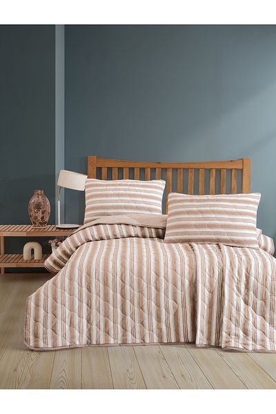 luxtex Double Quilted Striped Patterned Fiber Filled Multi-Purpose Bedspread