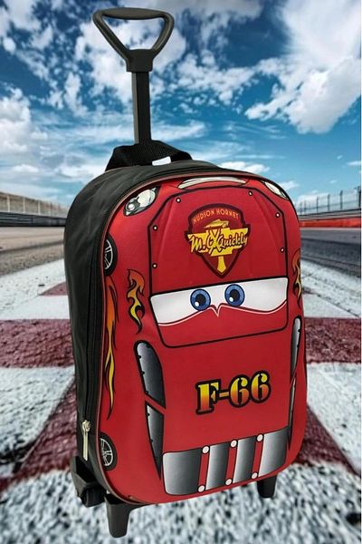 Uniquerrs Kindergarten Nursery Children's Cars F-66 Luxury 5D Embossed Printed School Bag and Backpack with Squeegee Wheels