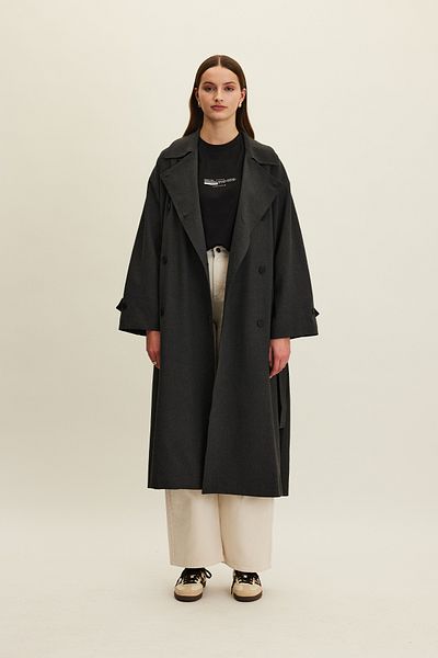 Manuka Anthrazitfarbener, zweireihiger NICOLA-Trenchcoat