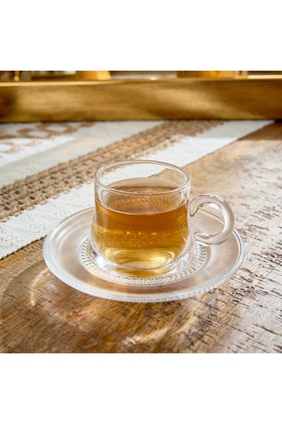 Home Box Orchid 12-Piece Glass Cup and Saucer Set with Stand 100 ml