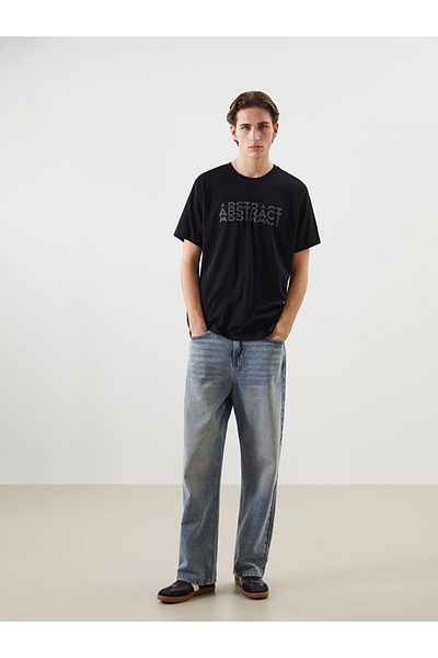 LC Waikiki Ανδρικό μπλουζάκι XSIDE Black Crew Neck με στάμπα
