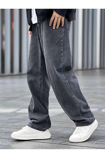 Cuqq Denim Ανδρικό Acid Wash Frayed Anthracite Jeans φαρδύ παντελόνι Jean