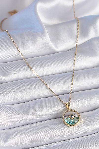 Skygo 316L Steel Chain Gold Color Zircon Stone Sea Look Pole Star Model Women's Necklace - Tj-Bko9358