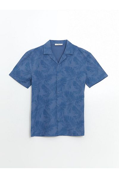 LC Waikiki Natuvera Blue Regular Fit Short Sleeve Patterned Men's Shirt