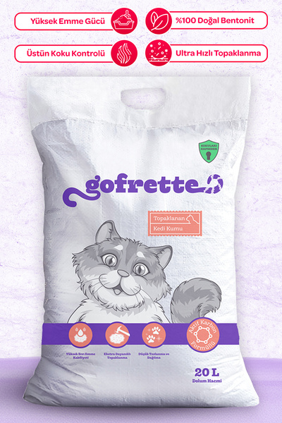 Gofrette Bentonit Natural Topaklanan Kedi Kumu 20 Lt
