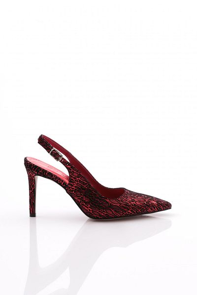 DGN Women's Open Back Pointed Toe Heeled Shoes Red Patterned 210835910