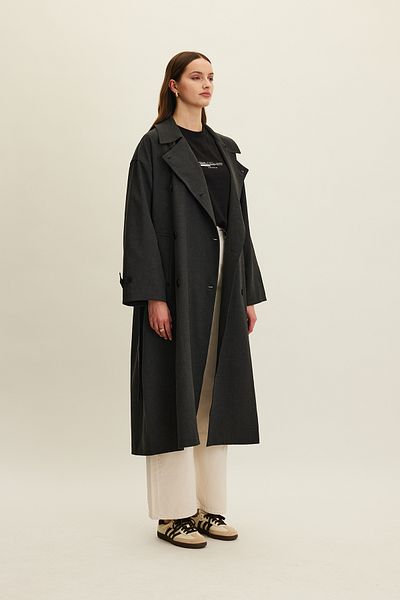 Manuka Anthrazitfarbener, zweireihiger NICOLA-Trenchcoat