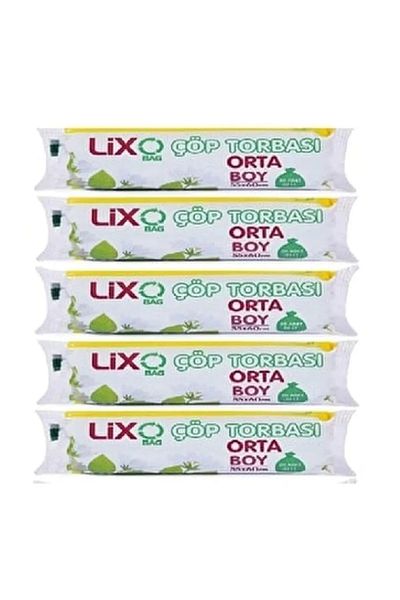 LİXO Medium Size Garbage Bag 55 x 60 cm 20 Pieces Roll x 5 Pack = 100 Pieces (Blue)