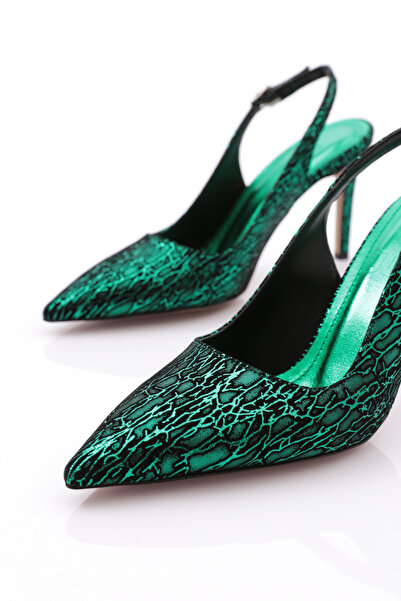 DGN Women's Open Back Pointed Toe Heeled Shoes Green Patterned 210835910