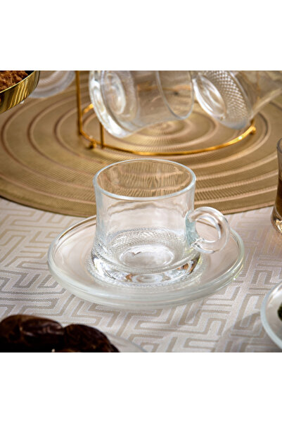 Home Box Orchid 12-Piece Glass Cup and Saucer Set with Stand 160 ml