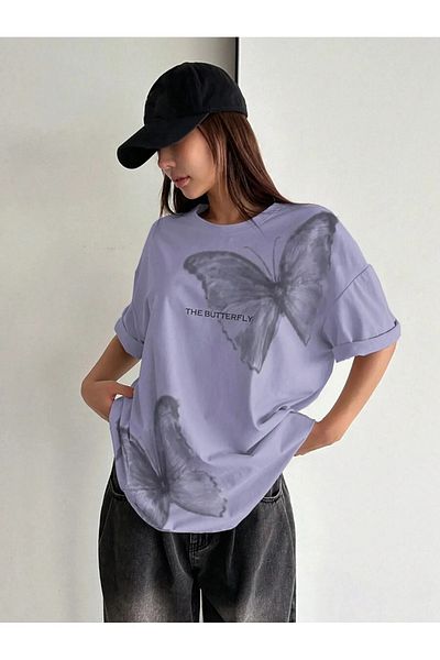 npLStore Unisex Plus Size The Butterfly Printed Oversize T-Shirt από 100% βαμβάκι