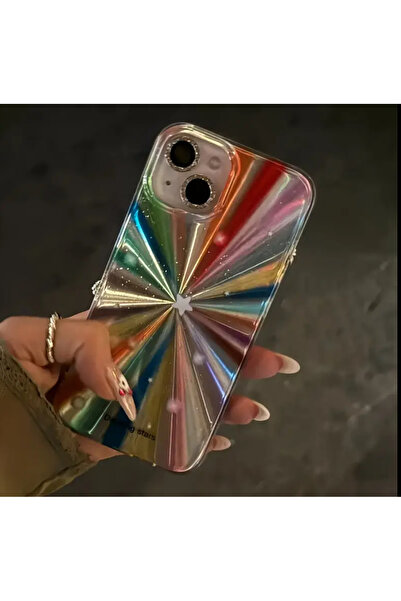 EDELFU İPhone 13 - 14 - 15 Uyumlu Işıltılı Yıldızlı Kılıf Gökkuşağı Desenli P...